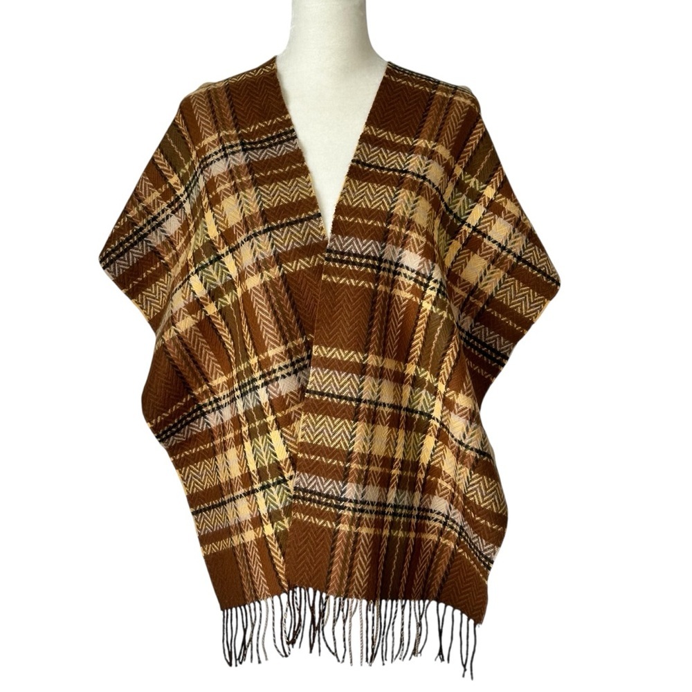 Fringed Plaid Cashmere Shawl Winter Scarf Brown Black Yellow Green Wrap One Size